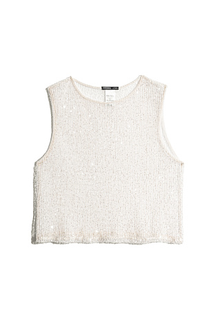 молочный Прозрачный топ без рукавов, с круглым вырезом горловины. Модель декорирована пайетками. 