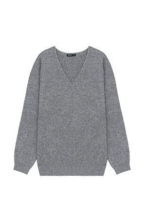 серый Трикотажный джемпер из смесовой шерсти с добавлением кашемира. V-образный вырез и спущенная линия плеч. Декоративный шов посередине.