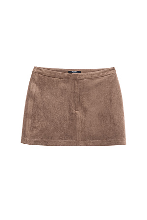 бежевый Юбка длины мини из ткани с имитацией внешнего вида и свойств натуральной замши. Застежка на скрытую пуговицу и молнию спереди. 