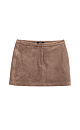 Юбка длины мини из ткани с имитацией внешнего вида и свойств натуральной замши. Застежка на скрытую пуговицу и молнию спереди. 