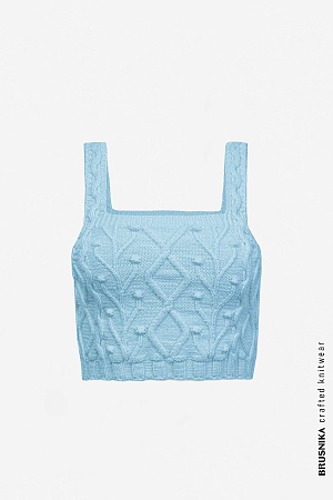 голубой Фактурный хлопковый кроп-топ на широких лямках сочетается как с брюками, так и с юбками.