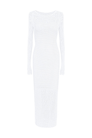 белый Трикотажное платье из вискозы с длинным рукавом. Модель приталенного силуэта длины макси, выполнена полностью ажурным переплетением с имитацией "сетки". В комплекте нижнее платье-комбинация.