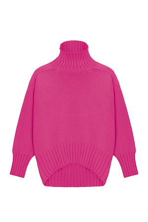 фуксия Объемный джемпер крупной вязки из 100% хлопка с высоким горлом. Манжеты и низ изделия в рубчик.