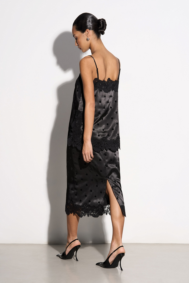 Атласная юбка в горох 