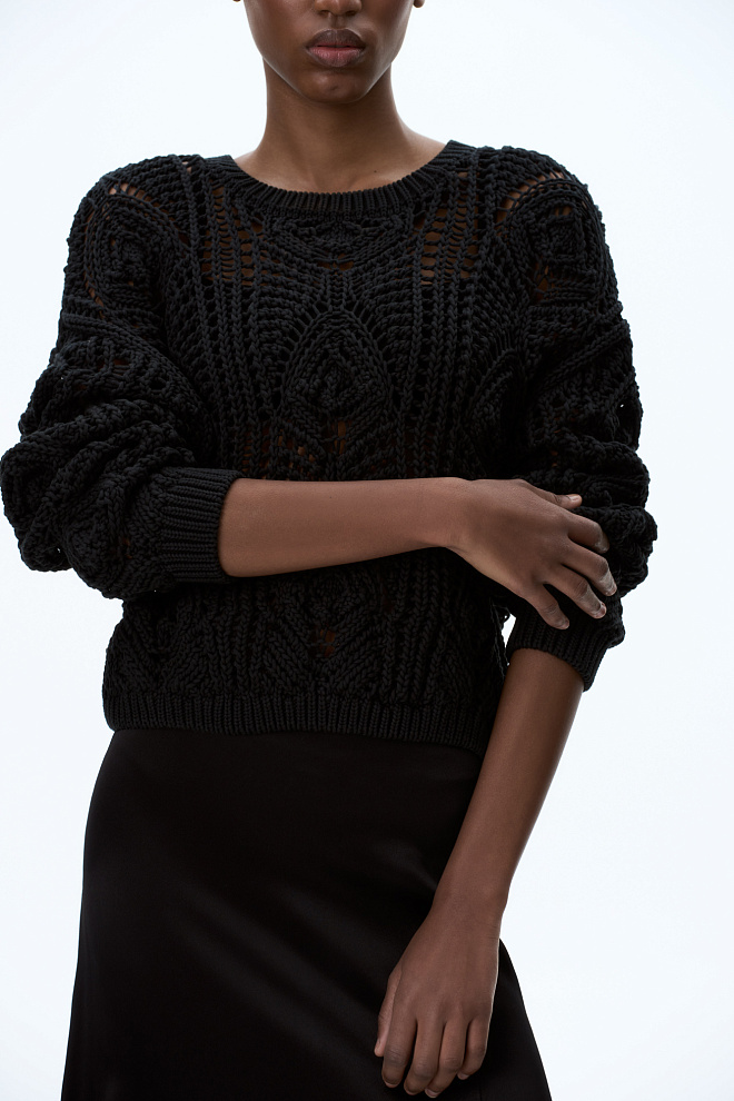 Трикотажный ажурный джемпер из хлопка