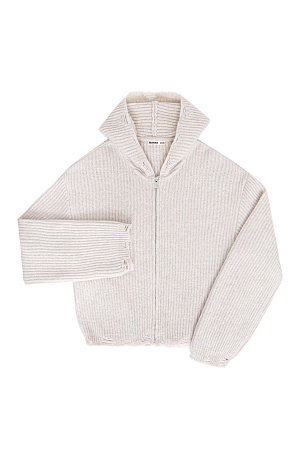 бежевый Трикотажное худи из шерсти мериноса. Модель свободного силуэта с разрезами в стиле гранж, длинными рукавами и капюшоном. Застежка на молнию.