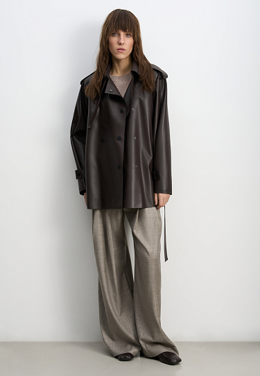 Тренч из двусторонней экокожи