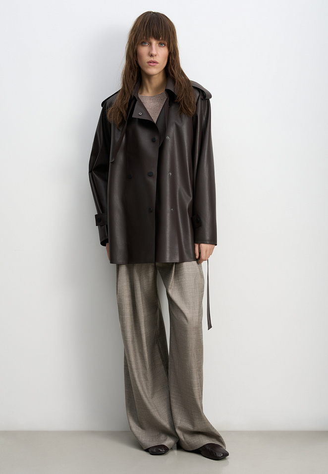 Тренч из двусторонней экокожи