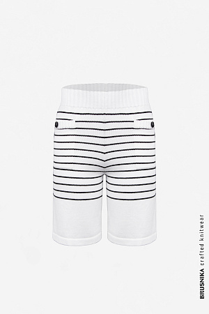 белый Свободные хлопковые шорты на резинке, в полоску, с карманами на пуговицах.