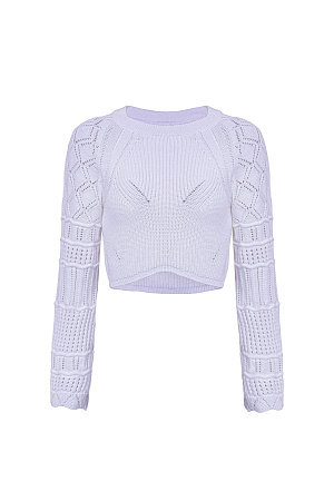 сиреневый Трикотажный топ фактурной вязки из хлопка. Модель с длинными рукавами. Дополнить образ можно юбкой в таком же стиле.
