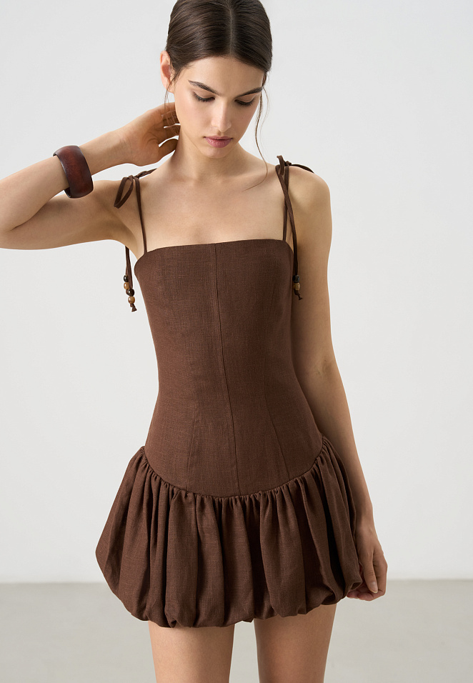 Платье из 100% льна с юбкой-баллон