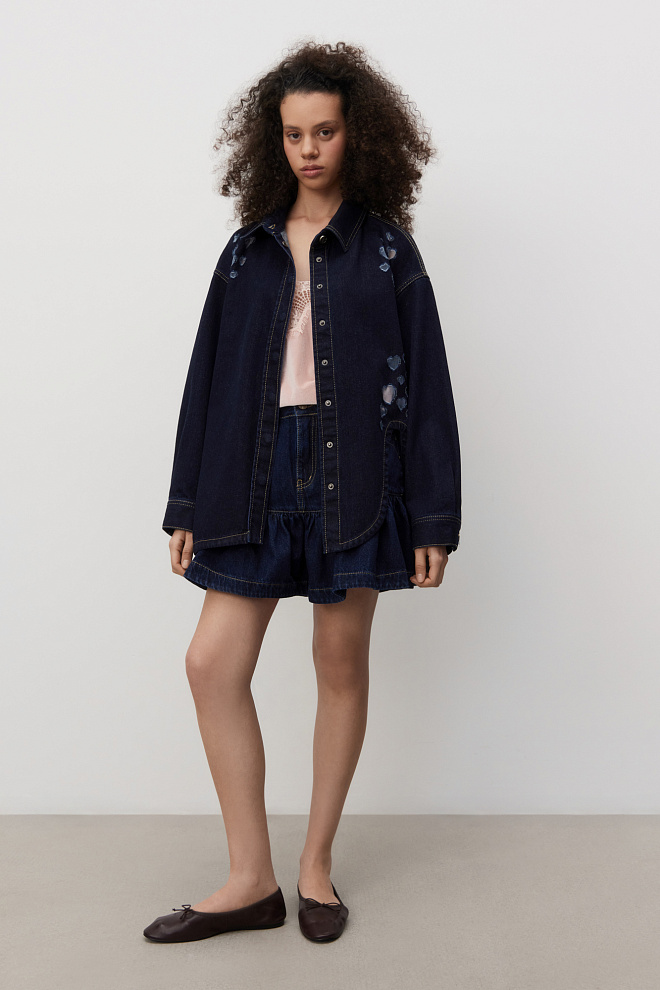 Джинсовая юбка мини с карманами сердечками