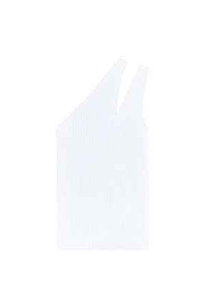 белый Трикотажный топ из вискозы в рубчик. Модель без рукавов, с двойной лямкой одно на плечо.
