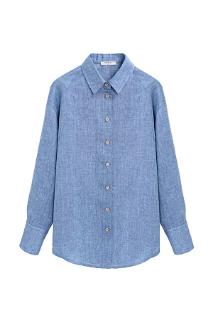 голубой Классическая рубашка из 100% льна. Модель прямого кроя с отложным воротником, длинными рукавами с манжетами на пуговицах и закругленным нижним краем. Застежка на пуговицы.