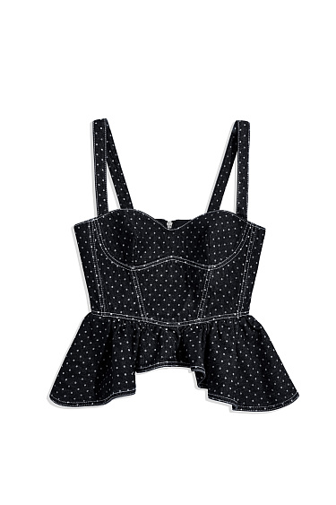 Джинсовый топ с баской в горох