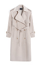 Двубортный тренч с подплечниками. Модель прямого свободного кроя с широкими лацканами и кокеткой. Изделие декорировано патами на плечах и манжетах рукавов. Шлевки на талии для пояса. Изделие выполнено на подкладке.