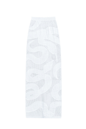 белый Трикотажная юбка длины макси из органического хлопка. Модель по фигуре, с широким эластичным поясом в рубчик и разрезом сзади. Изделие декорировано жаккардовым узором в виде змеи. Без подкладки.<br />
Органический хлопок - более экологичная и безопасная альтернатива обычному хлопку, выращенная без использования химикатов.