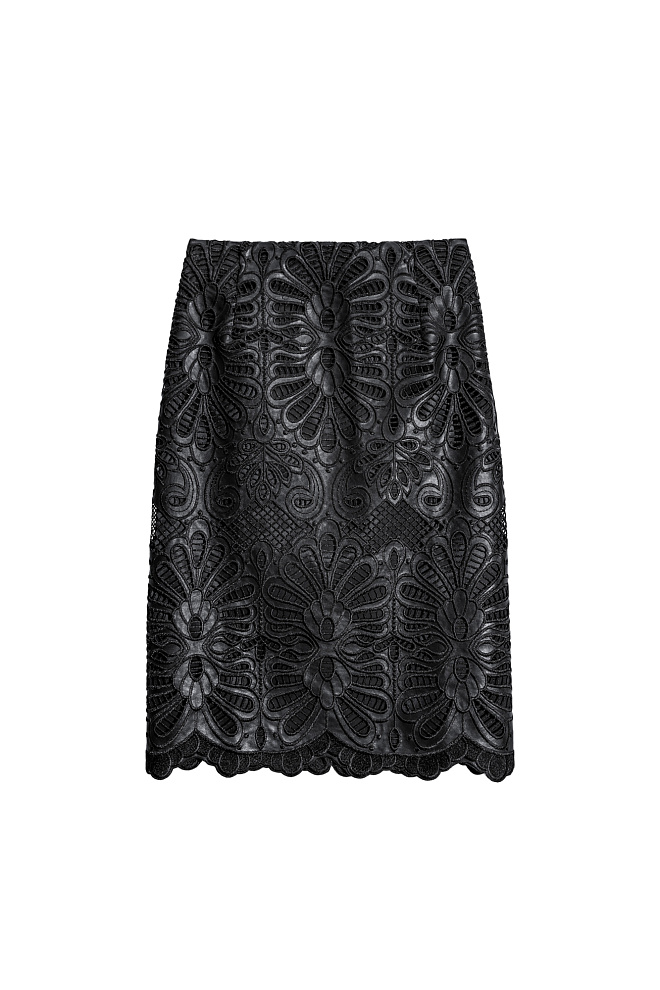 Юбка с кружевом из экокожи
