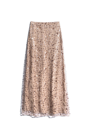 бежевый Юбка длины макси, расшитая пайетками и бисером. Застежка на потайную молнию. Изделие на подкладке.