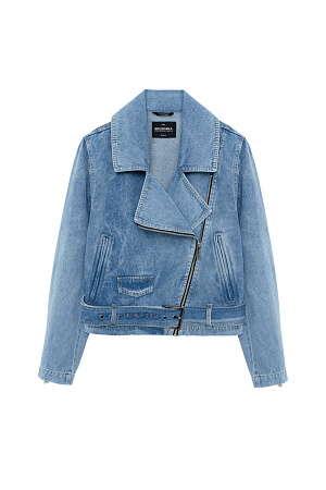 синий Джинсовая куртка из 100% хлопка с косой застежкой и поясом.