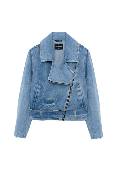 Джинсовая куртка с косой застежкой 