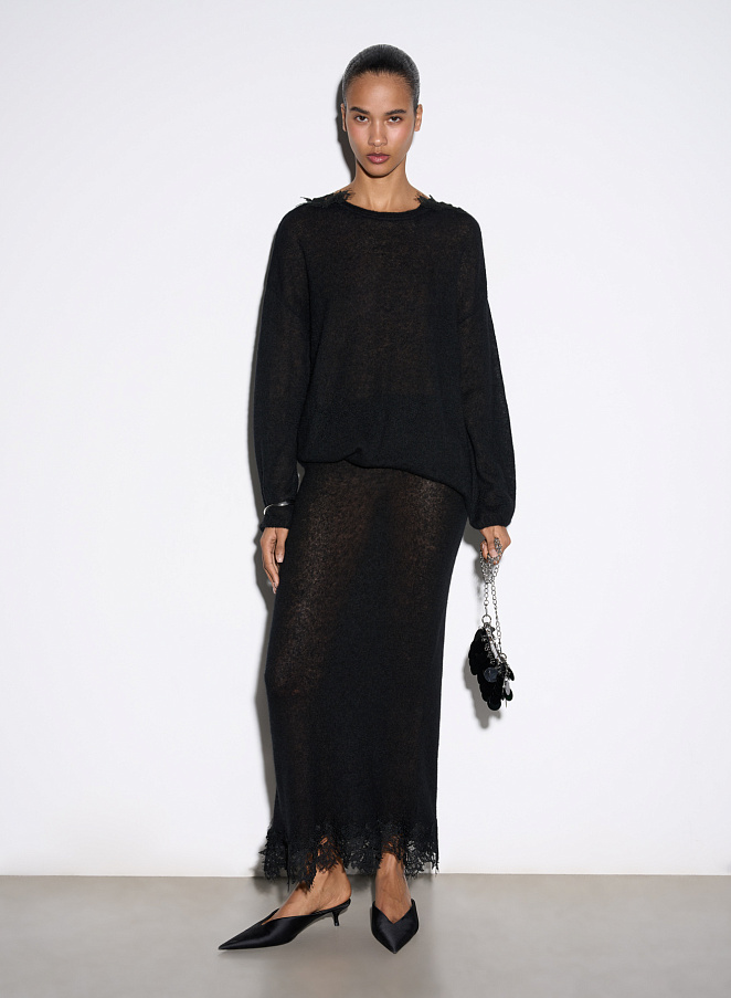 Юбка макси из шерсти мериноса с кружевом