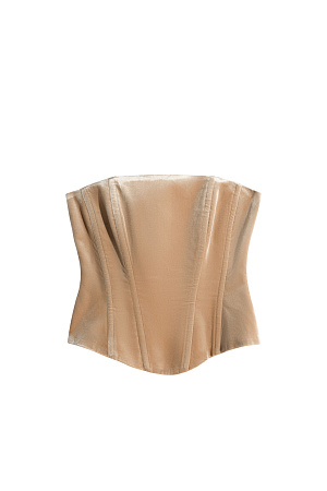 бежевый Бархатный корсет со шнуровкой на спине. Модель приталенного силуэта, с вертикальными вытачками. Изделие выполнено на подкладке.