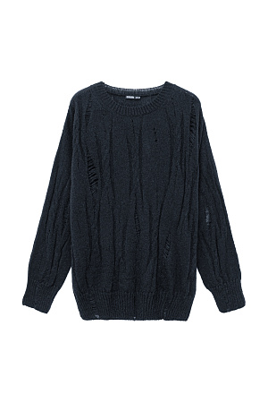 черный Трикотажный джемпер из смесовой шерсти. Модель свободного силуэта со спущенной линией плеча и разрезами в стиле гранж.