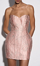 Платье длины мини из жаккарда. Модель с корсетным верхом и фигурным вырезом декольте. Застежка на потайную молнию сзади. Изделие на подкладке.
