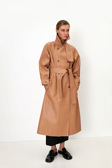 Oversize тренч из двустронней экокожи без подкладки