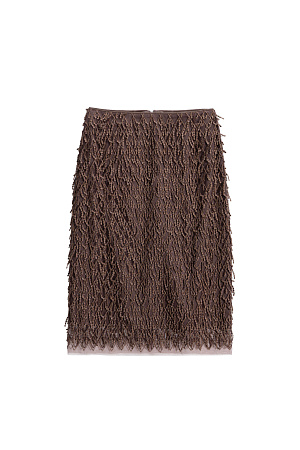 коричневый Юбка длины миди с объемным геометрическим дизайном и бахромой. Застежка на молнию сзади. Изделие выполнено на подкладке.