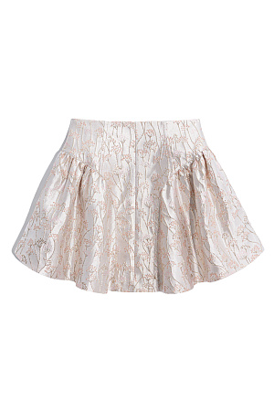 молочный Юбка-баллон длины мини, выполненная из жатого жаккарда с растительным орнаментом. Модель с высокой талией и застежкой на скрытую молнию сзади. Изделие на подкладке.