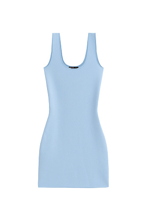 голубой Трикотажное платье длины мини из вискозы. Модель облегающего силуэта с U-образным вырезом горловины и широкими бретелями.