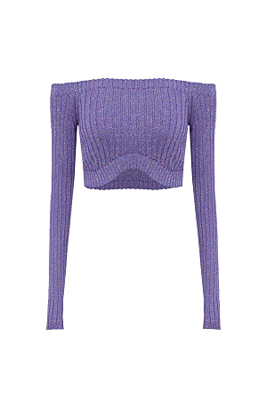 сиреневый Топ из вискозы с длинным рукавом и декольте