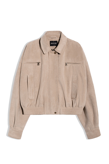 Бомбер из замши с отложным воротником