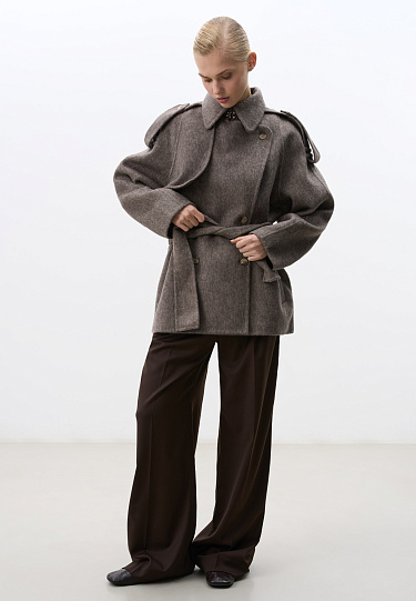 Двубортное шерстяное пальто 