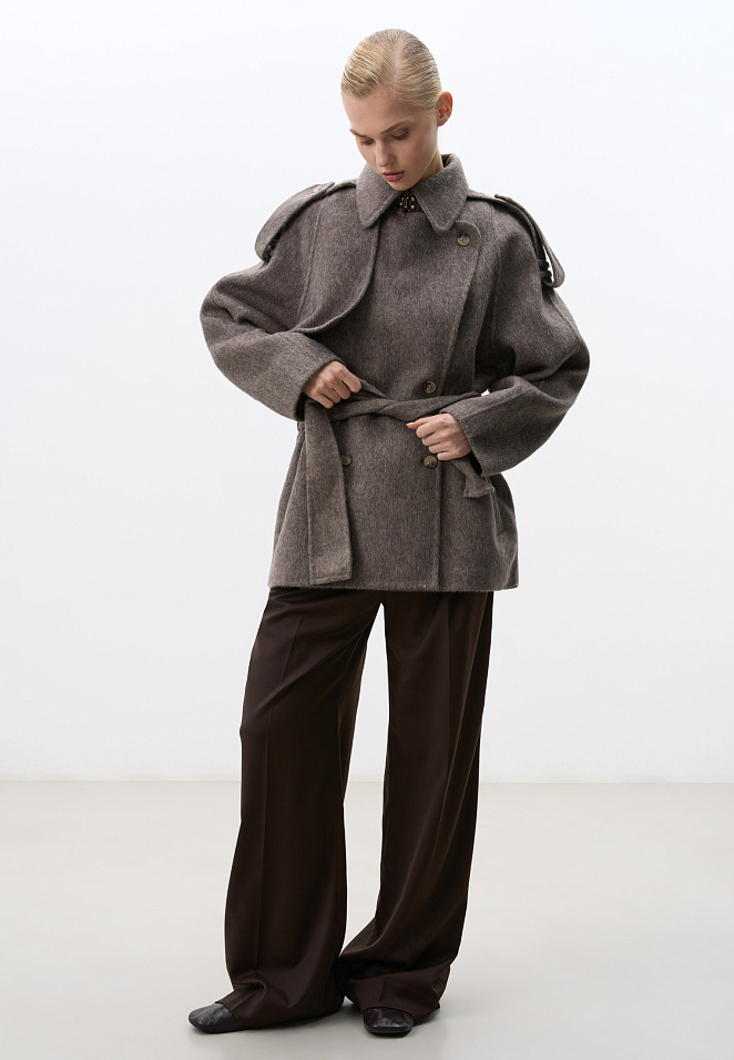 Двубортное шерстяное пальто 