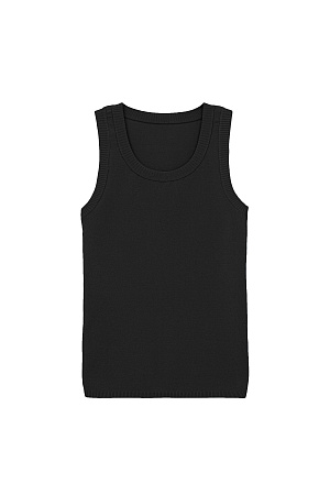 черный Удлиненная трикотажная майка из вискозы. Модель c круглым вырезом горловины, приталенным силуэтом, на широких бретельках, без рукавов. 