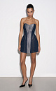 Платье длины мини из денима с металлизированной нитью. Модель по фигуре с корсетным верхом и фигурным вырезом декольте. Изделие выполнено на подкладке с накладками на бедрах для моделирования силуэта "песочные часы". Застежка на молнию сзади.