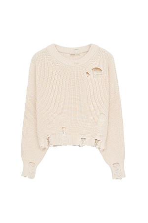 бежевый Джемпер из 100% хлопка с укороченным низом и разрезами в стиле гранж.