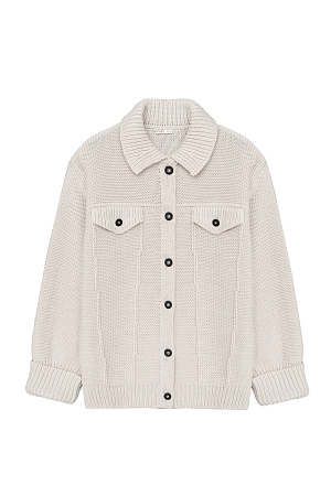 бежевый Трикотажный бомбер из смесовой шерсти с воротником поло. Модель свободного силуэта со спущенным плечом и карманами на груди. Края изделия в рубчик, застежка на пуговицы.