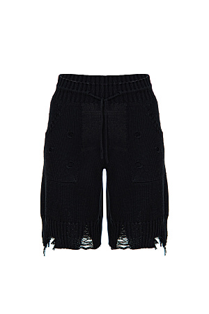 черный Трикотажные шорты из 100% хлопка с рваной текстурой и эластичным поясом на кулиске. Дополнить образ можно джемпером в таком же стиле.