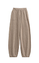 Трикотажные брюки-бананы из кашемира и шерсти. Модель с эластичным поясом, дополненным кулиской, большими накладными карманами и валиками-манжетами.