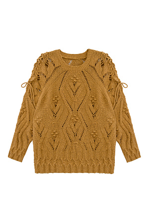 желтый Джемпер с добавлением хлопка и льна, шнуровка на плечах.