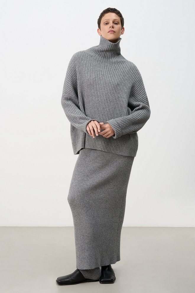 Юбка в рубчик из кашемира и шерсти 