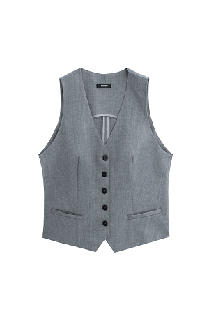 серый Классический жилет с имитацией карманов и v-образным вырезом. Застежка на пуговицы. Без подкладки.