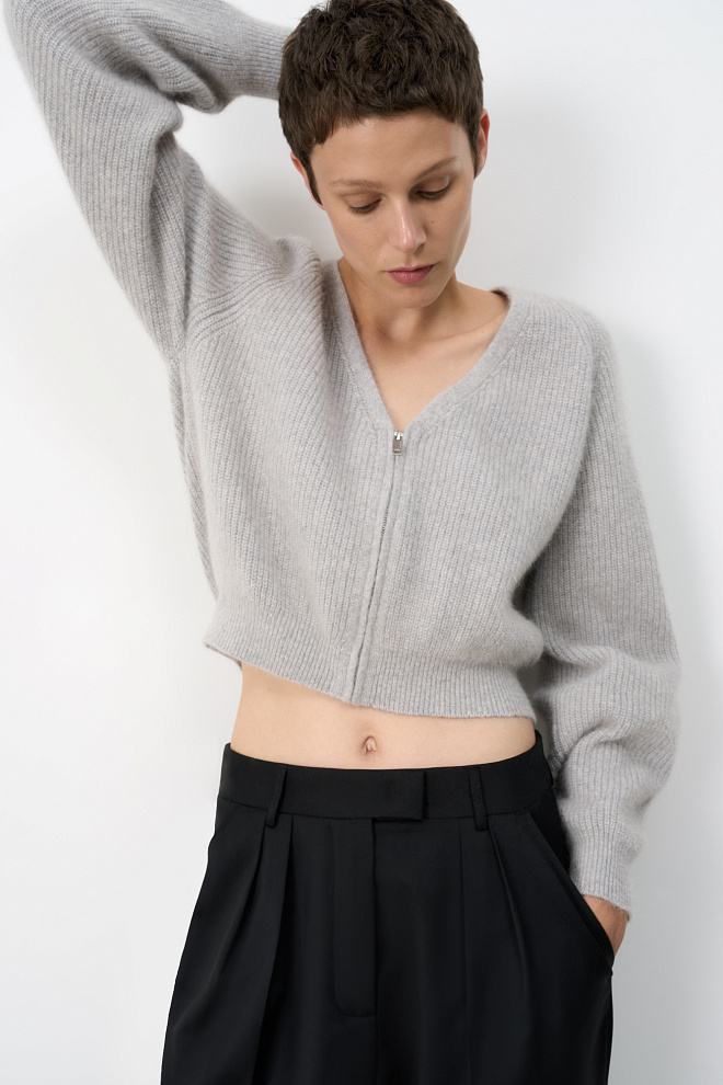 Кардиган на молнии с пухом лисы