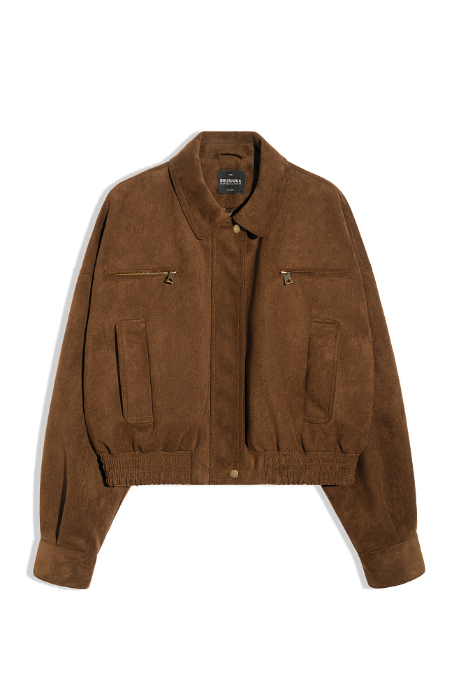 Бомбер из замши с отложным воротником