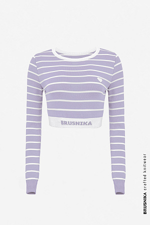 сиреневый Трикотажный топ в полоску. Круглый вырез, длинные рукава с манжетами. Низ изделия выполнен резинкой с брендированной надписью.