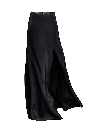 черный Атласная юбка длины макси из 100% вискозы с разрезом и застежкой на молнию.